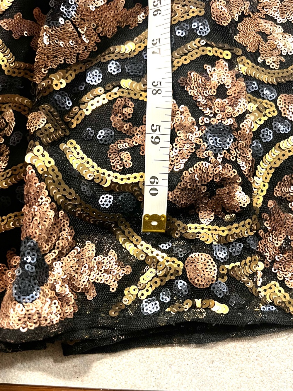 CACHÉ Vintage Beaded Sequin Illusion Neck Formal Evening Gown Black Gold Size 4 - Picture 16 of 16